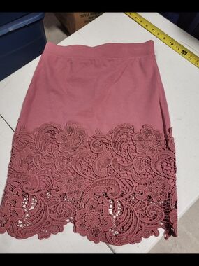 Haute Monde Crochet Lace Hem Mini Skirt - Dusty Rose